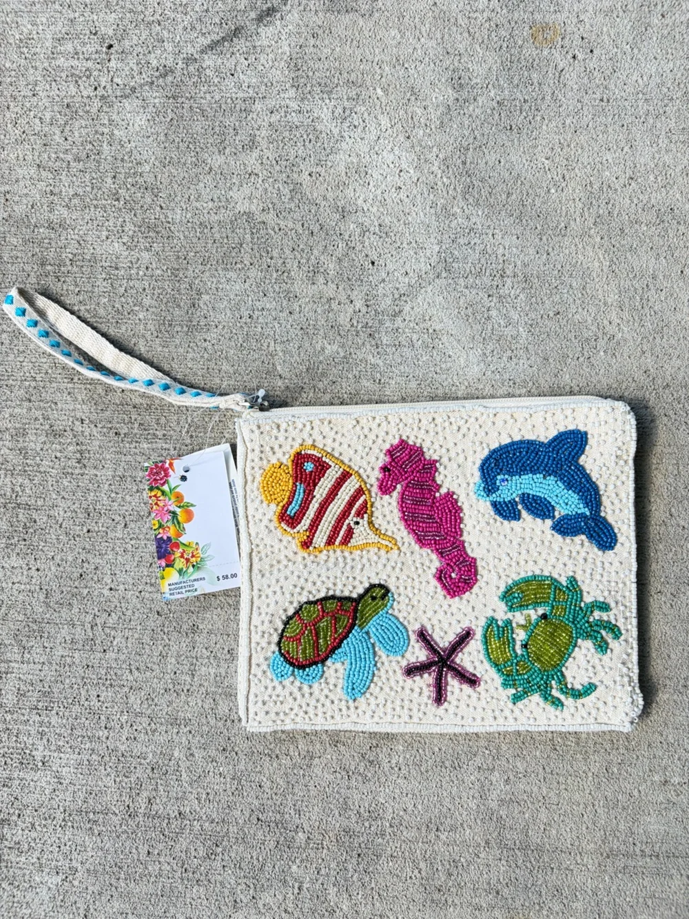 America and Beyond beaded sea life ocean beach bling pouch zippered bag wristlet - Picture 3 of 4